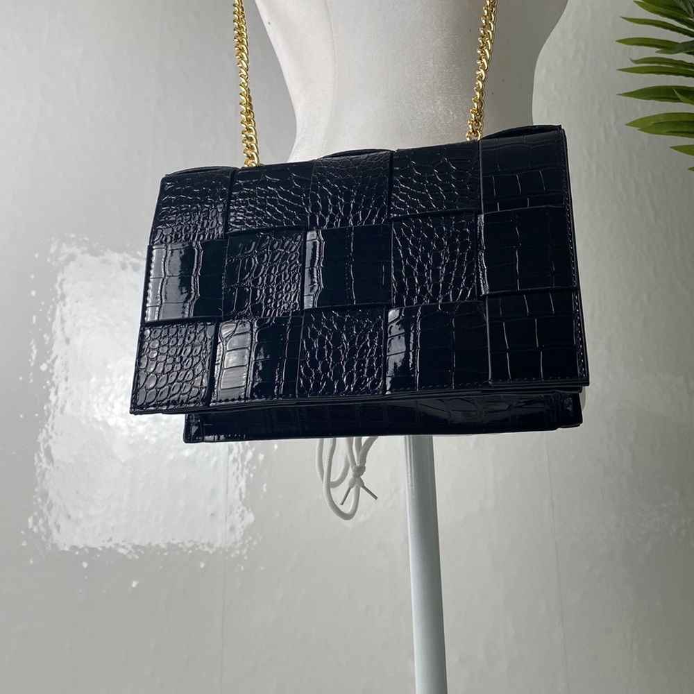 Croc Weave Flap Shoulder Bag